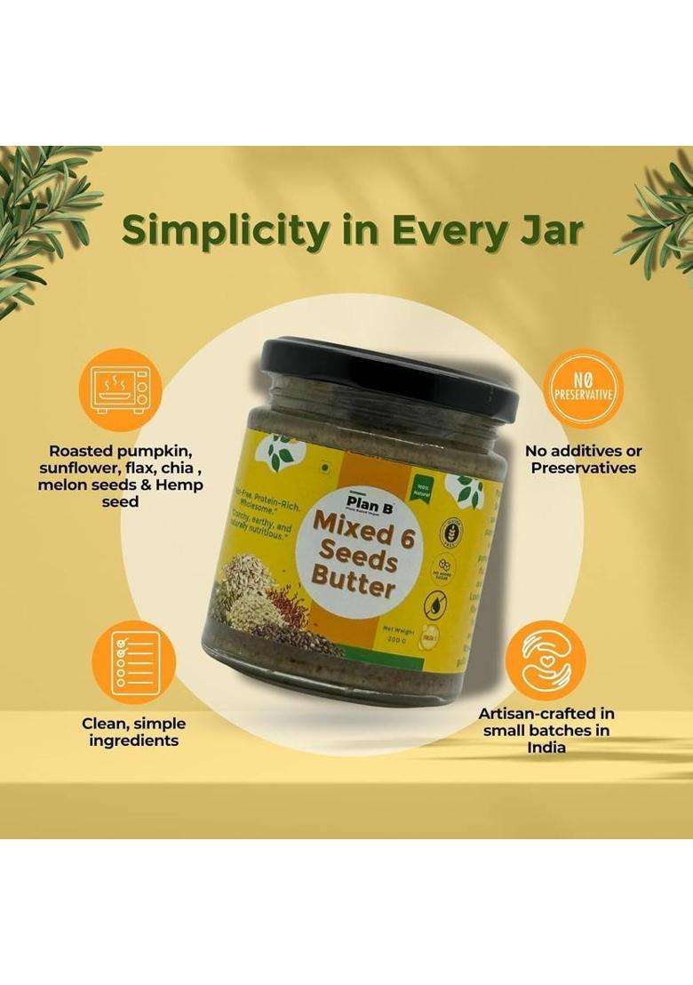 Plan B Mixed Seeds Butter Vegan Spread | 6 Super Protein Omega-3 Gluten Free (200 G) - Indya