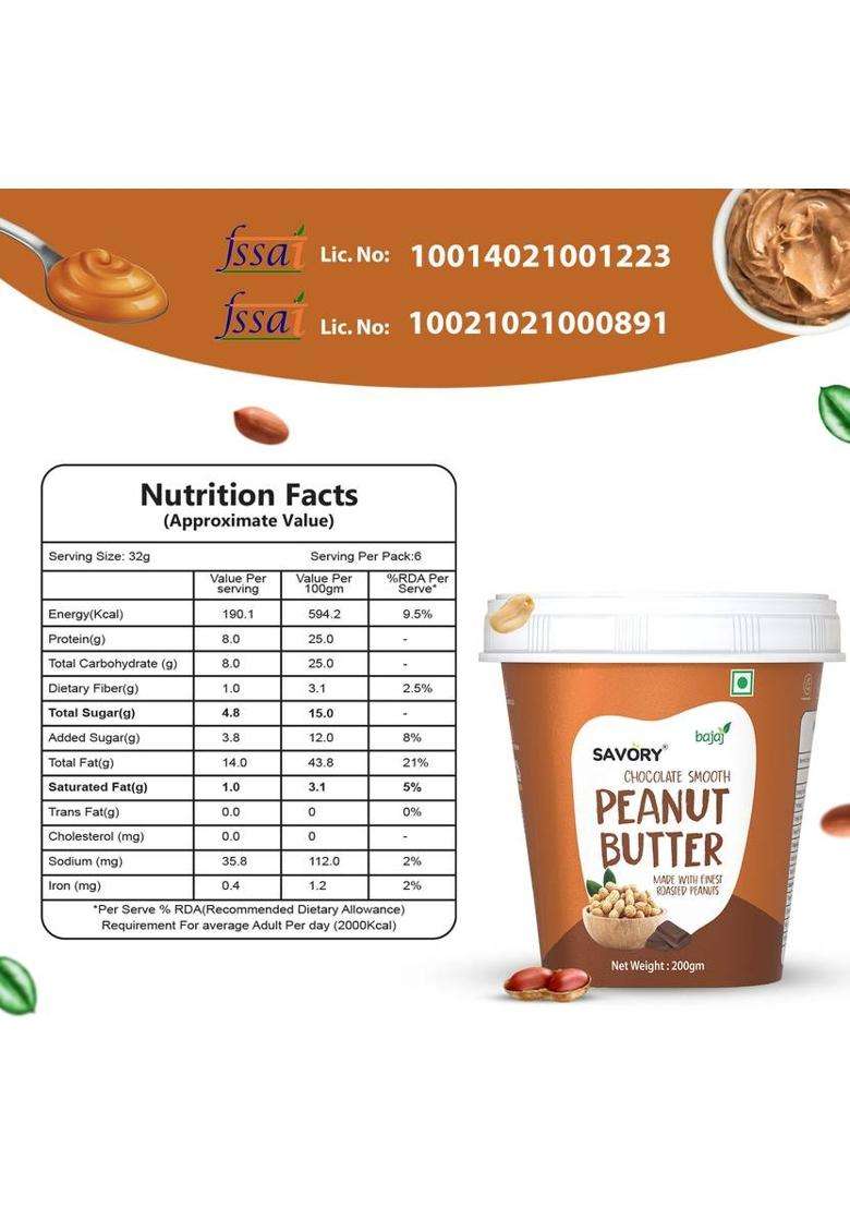 Savory Combo Of Chocolate Smooth (200G X2) + Original Crunchy Peanut Butter | (800 G, Pack 4) - Indya