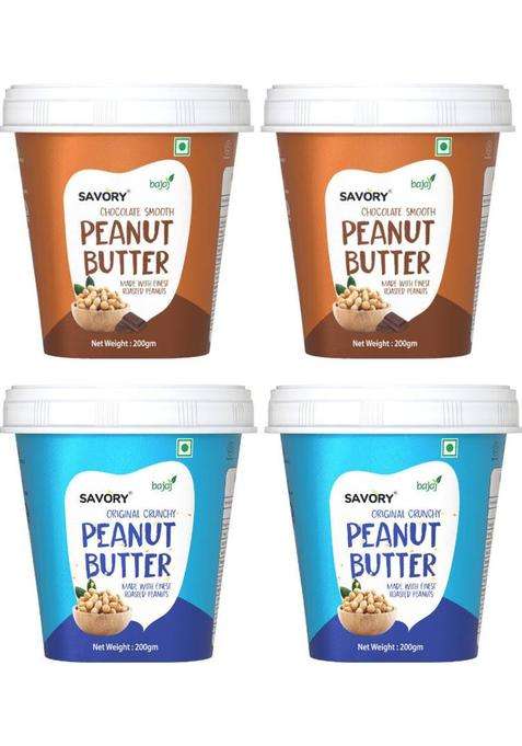 Savory Combo Of Chocolate Smooth (200G X2) + Original Crunchy Peanut Butter | (800 G, Pack 4)