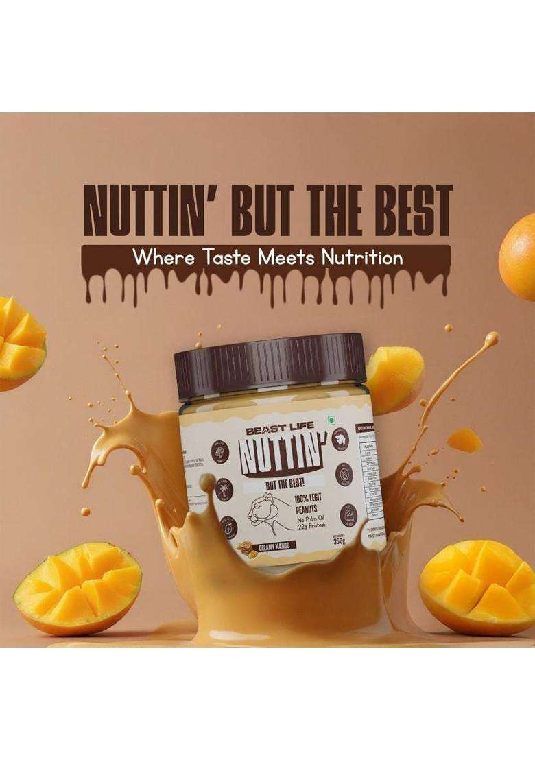 Beastlife Creamy Mango Peanut Butter- Non-Gmo, No Palm Oil, Transfat- 100% Peanuts (350 G) - Indya