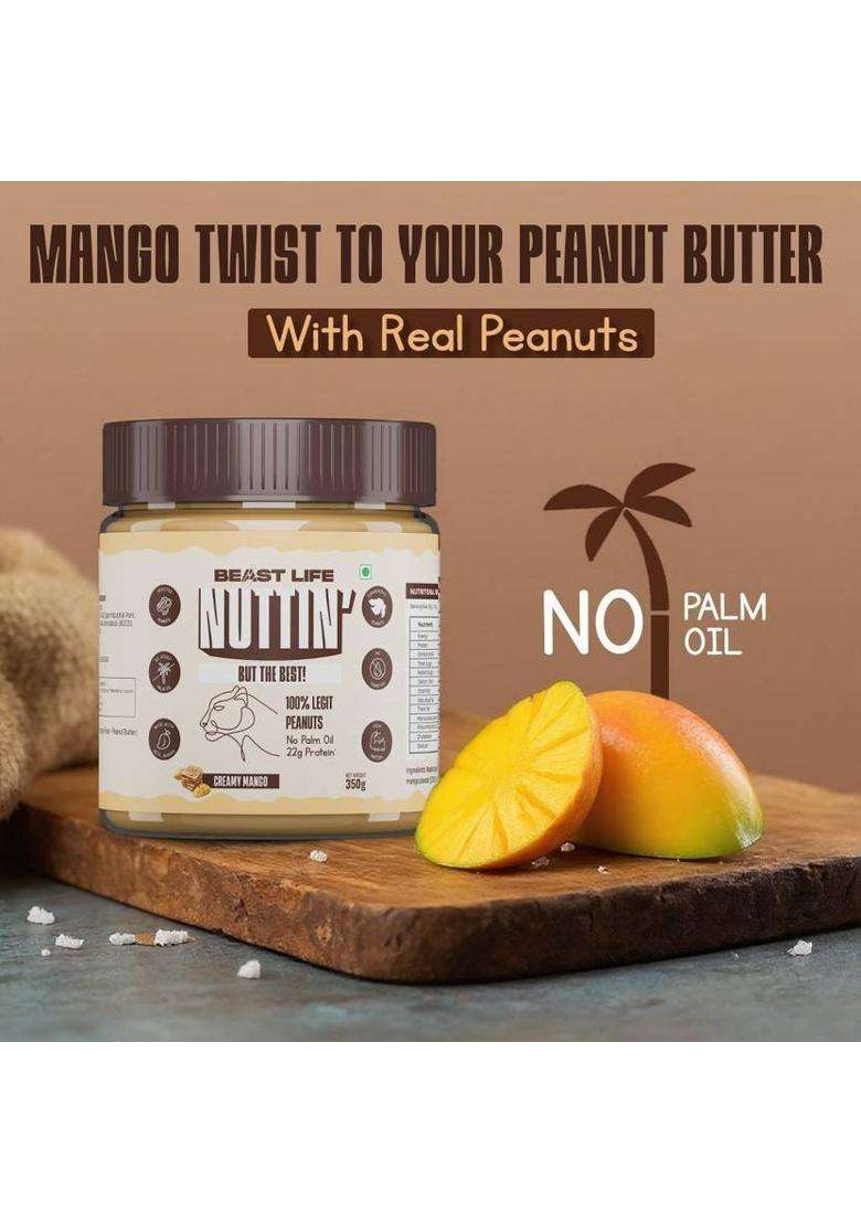 Beastlife Creamy Mango Peanut Butter- Non-Gmo, No Palm Oil, Transfat- 100% Peanuts (350 G) - Indya