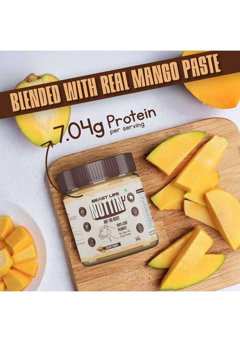 Beastlife Creamy Mango Peanut Butter- Non-Gmo, No Palm Oil, Transfat- 100% Peanuts (350 G) - Indya