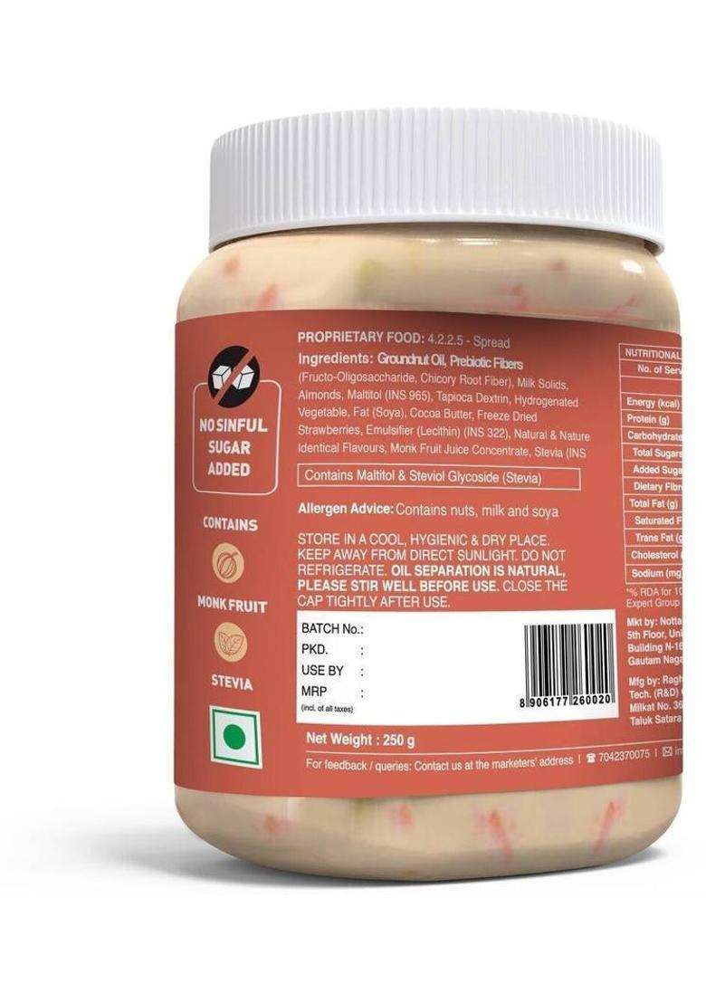 Notta Sin Choco Strawberry Spread|No Added Sugar-Has Monk Fruit/Stevia|No Palm Oil (250 G) - Indya