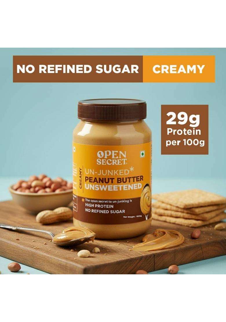 Open Secret Unjunked Unsweetened Peanut Butter- Creamy (950 G) - Indya