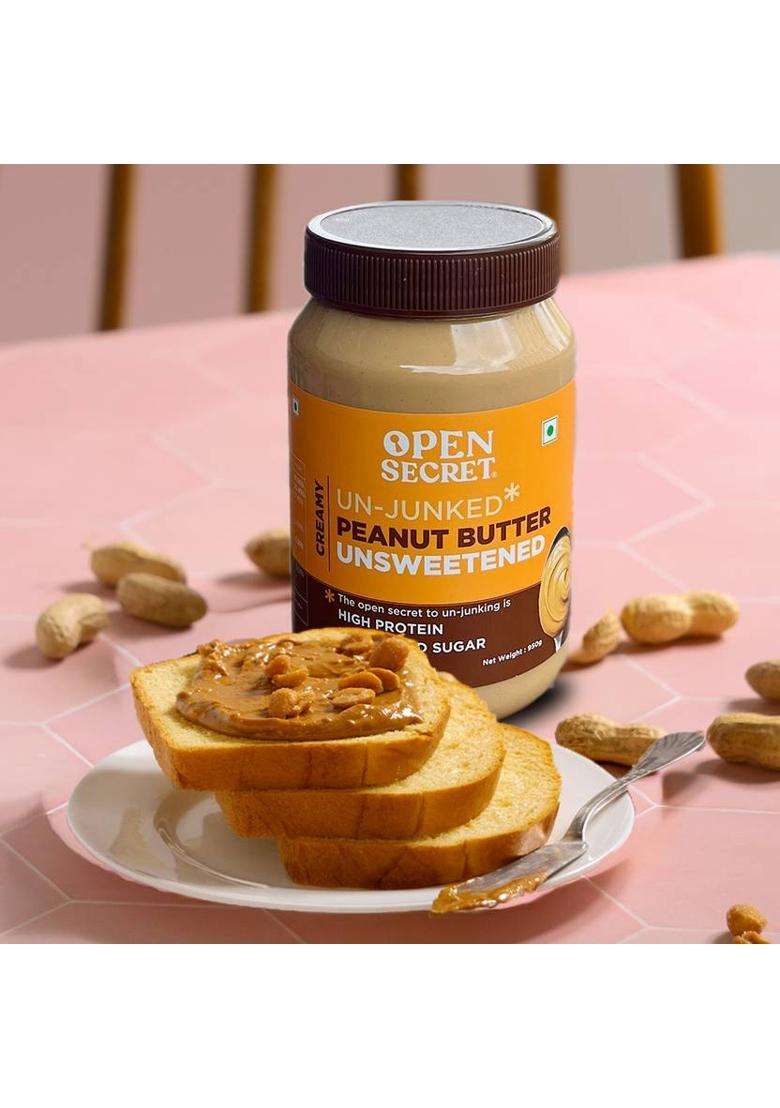 Open Secret Unjunked Unsweetened Peanut Butter- Creamy (950 G) - Indya