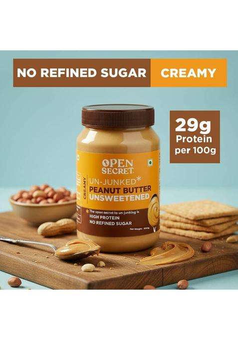 Open Secret Unjunked Unsweetened Peanut Butter- Creamy (950 G)