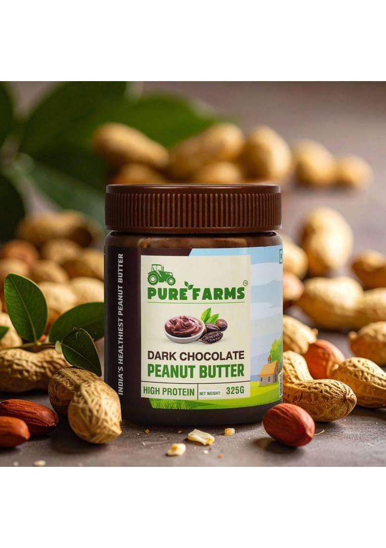 Pure Farms Dark Chocolate Crunchy & All-Natural Single Ingredient | Peanut Butter Duo (650 G, Pack Of 2) - Indya