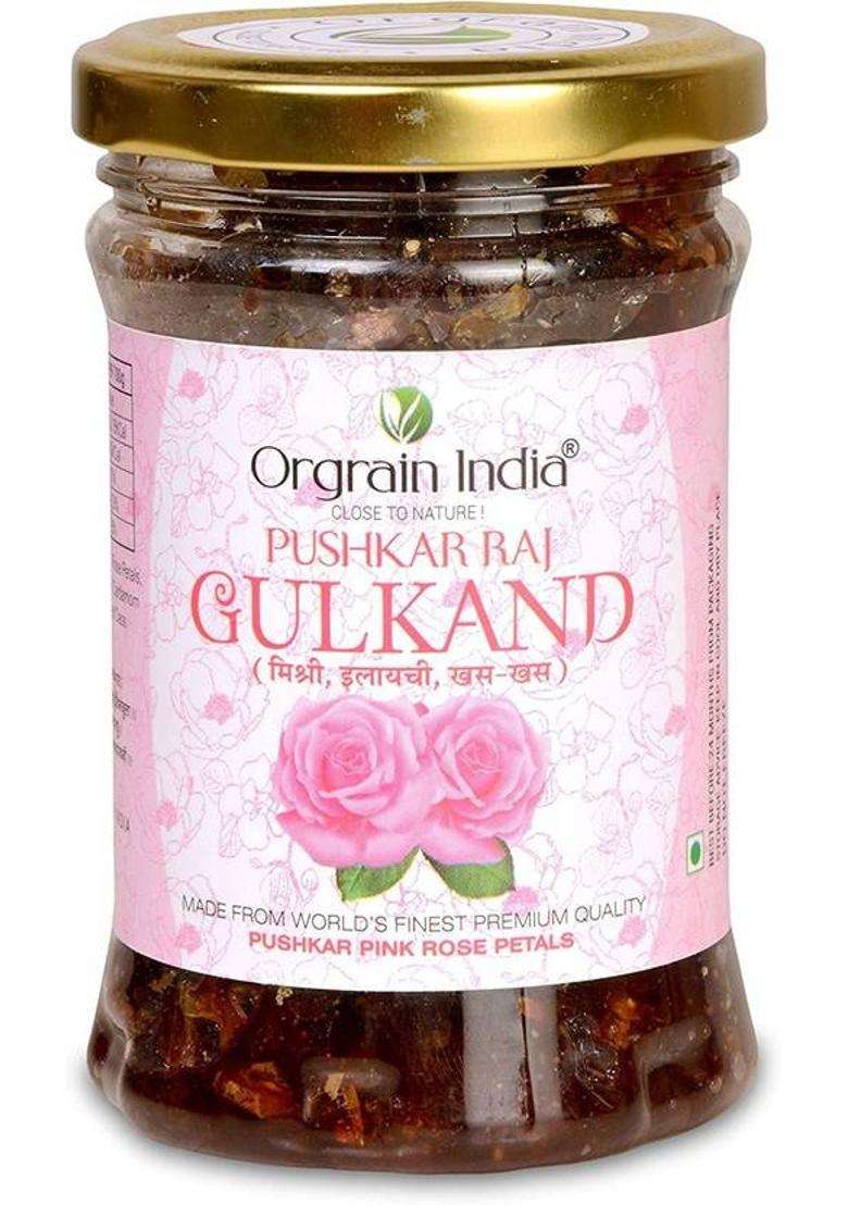 Orgrain India Pushkar Raj Gulkand | Made From Freshpink Rose Petals, Mishri (Khadi Shakkar), Cardamom Poppy Seeds Company-Owned Farmlands (300 G) - Indya