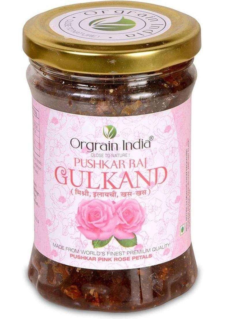 Orgrain India Pushkar Raj Gulkand | Made From Freshpink Rose Petals, Mishri (Khadi Shakkar), Cardamom Poppy Seeds Company-Owned Farmlands (300 G) - Indya