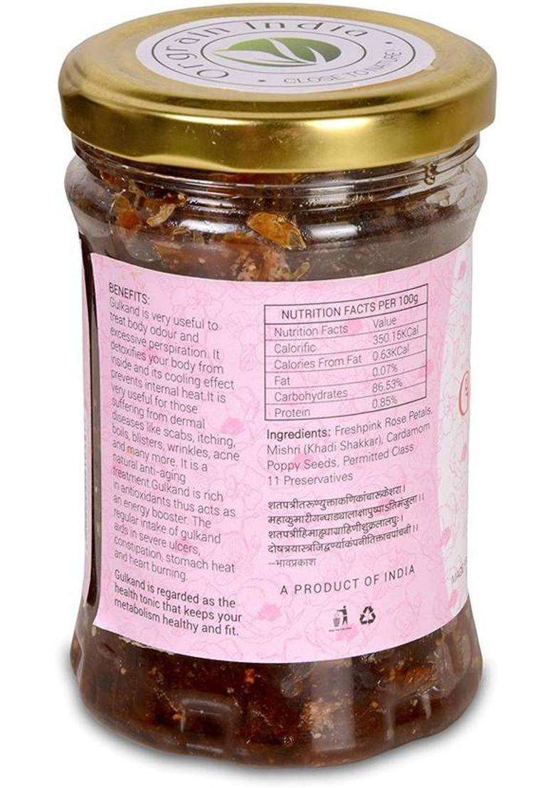 Orgrain India Pushkar Raj Gulkand | Made From Freshpink Rose Petals, Mishri (Khadi Shakkar), Cardamom Poppy Seeds Company-Owned Farmlands (300 G) - Indya