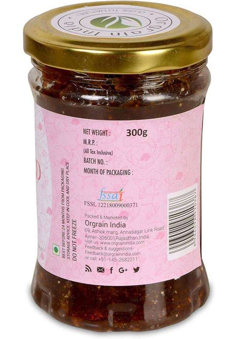 Orgrain India Pushkar Raj Gulkand | Made From Freshpink Rose Petals, Mishri (Khadi Shakkar), Cardamom Poppy Seeds Company-Owned Farmlands (300 G) - Indya