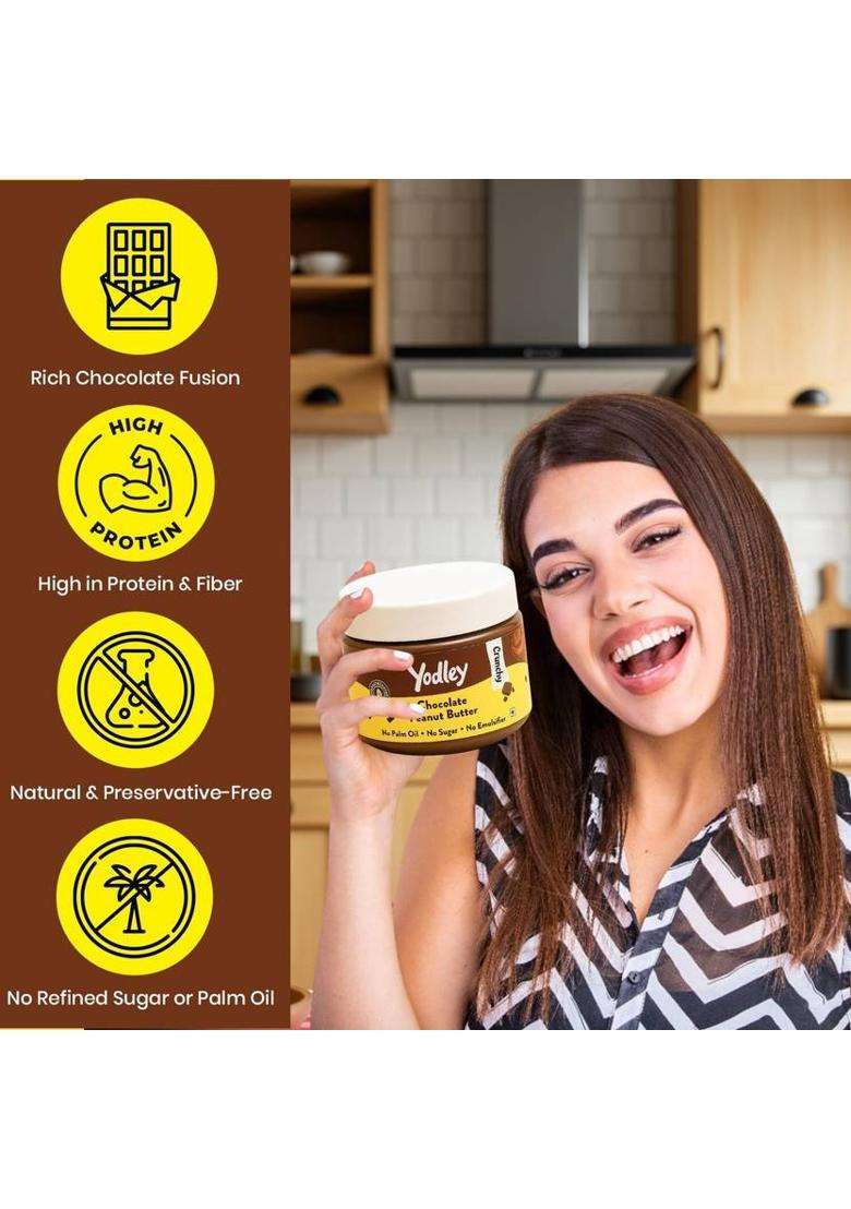 Yodley Chocolate Peanut Butter | High Protein, No Sugar Natural Healthy Spread (300 G) - Indya