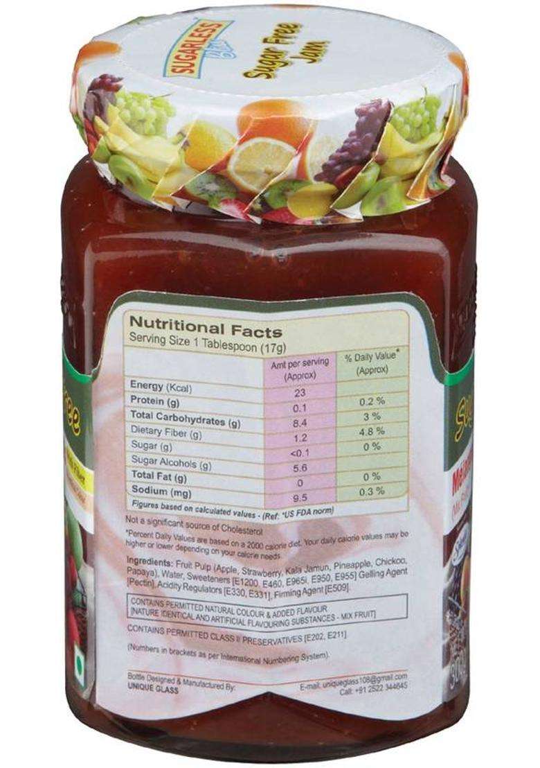 Sugarless Bliss Suarfree Mix Fruit Jam (300 G) - Indya