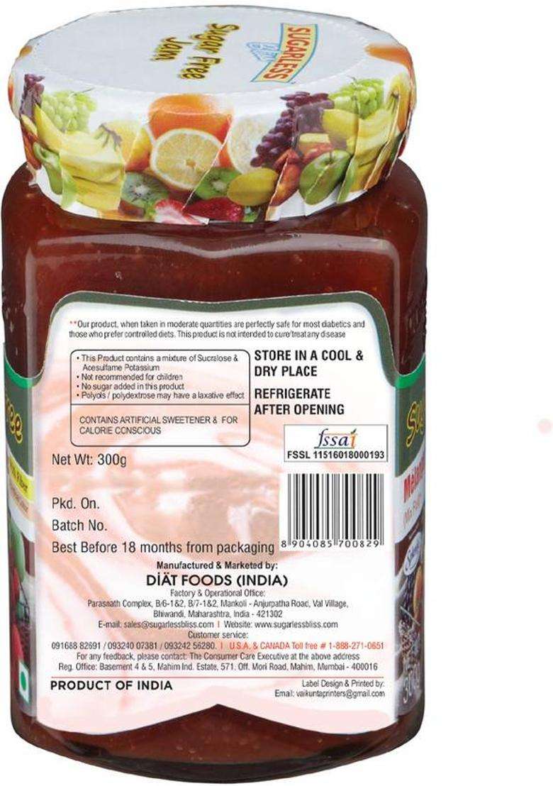 Sugarless Bliss Suarfree Mix Fruit Jam (300 G) - Indya