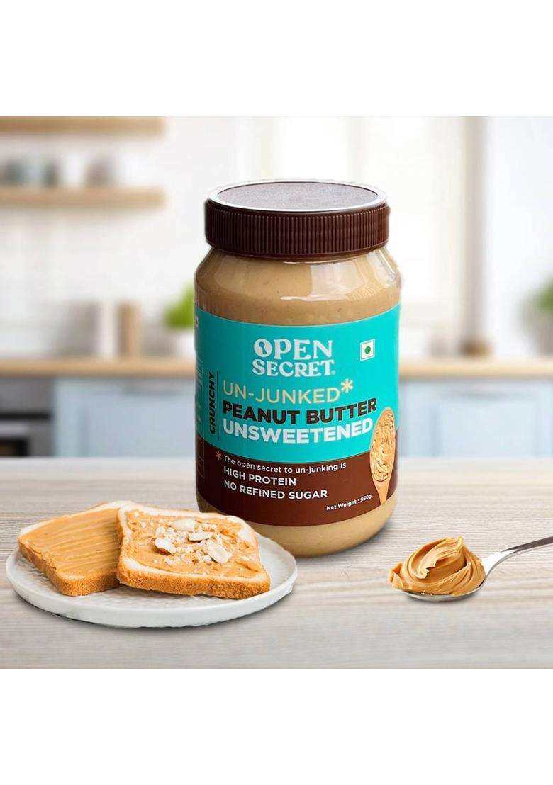 Open Secret Unjunked Unsweetened Peanut Butter- Crunchy (950 G) - Indya