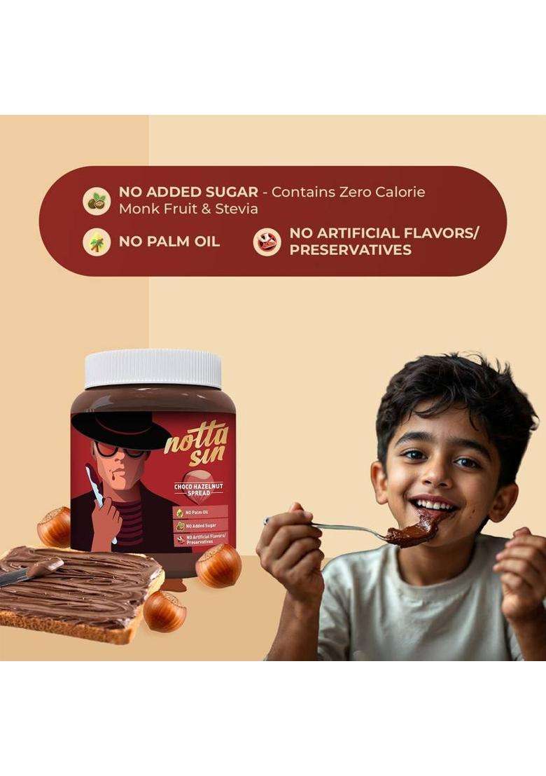 Notta Sin Choco Hazelnut Spread| No Added Sugar-Has Monk Fruit/Stevia|No Palm Oil (250 G) - Indya