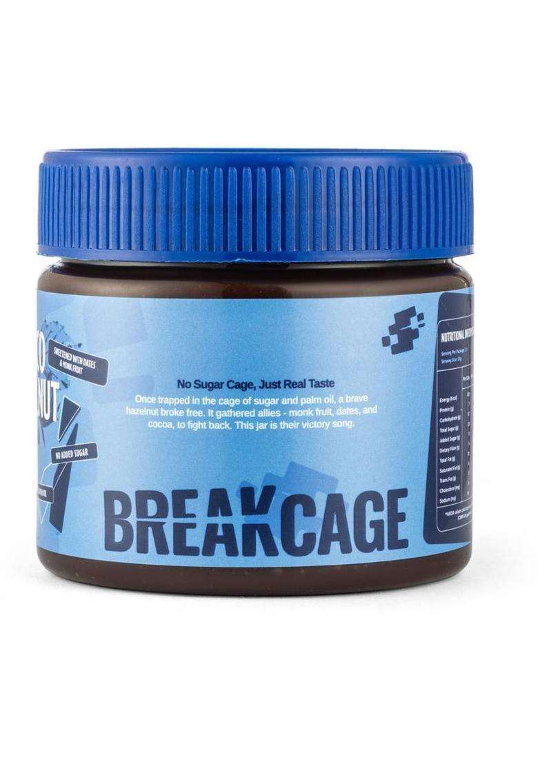 Breakcage Vegan Chocolate Hazelnut Spread | No Added Sugar, Palm Oil Free (200 G) - Indya