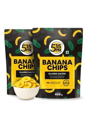 5:15Pm Yellow Banana Chips Snacks - Fresh Crispy Wafers | Classic Salted Flavour 400G Packet (Pack Of 2)