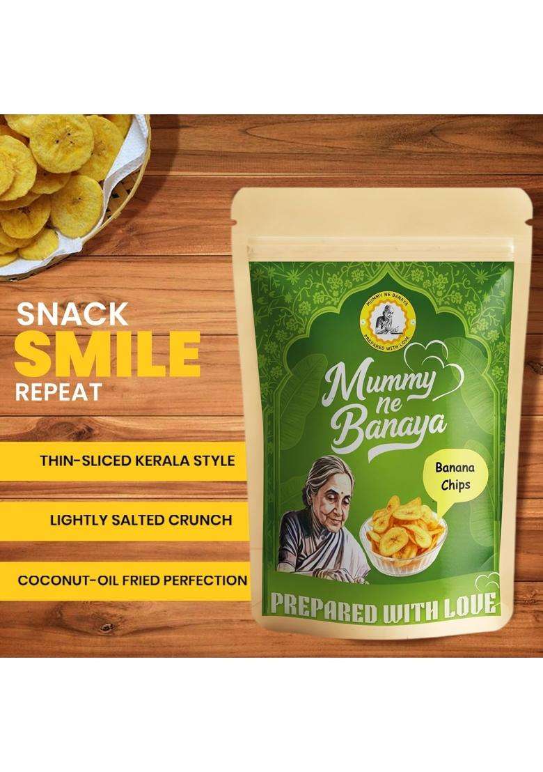 Mummy Ne Banaya Traditional Round Shape Banana Chips 200G Kerala Snack | Crispy Premium Homemade Healthy Snacks No Added Preservatives Fruit Freshly Packed (Pack Of 2) - Indya