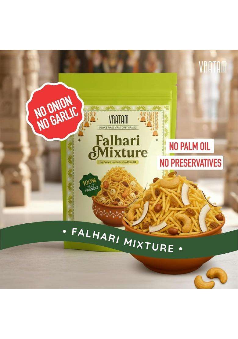 Vratam Family Vrat Combo - Pack Of 6 | Mixed Bag Falahari Mixture (Large), Banana Chips & Potato Wafers No Palm Oil, Groundnut Oil 100% Sattvic Fasting Friendly Snacks - Indya
