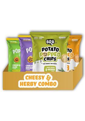 Brb Popped Chips | Cheesy & Herby Combo Pack - 4 Flavours Potato Corn Not Fried, Baked 60% Less Oil, No Palm Healthy Snack X (48G/51G) (Weight May Vary)