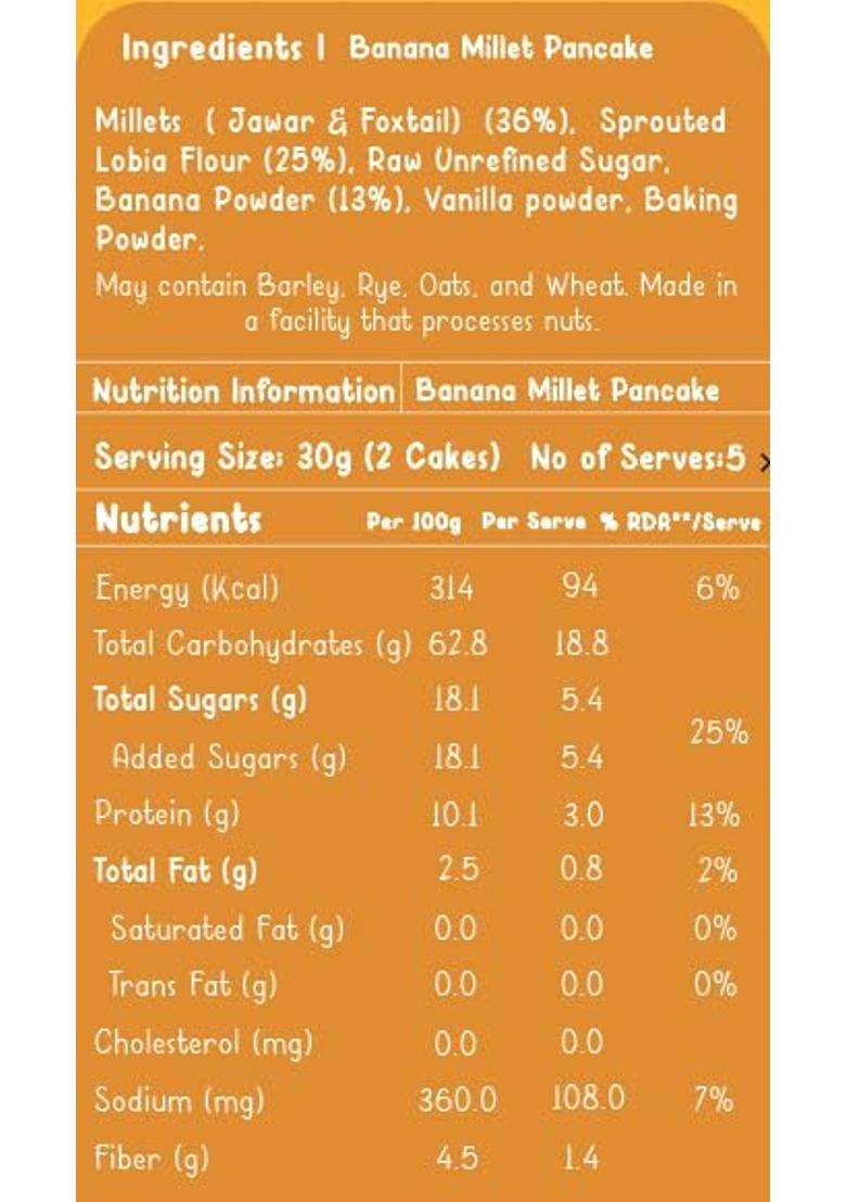 Gladful Banana Millet Pancake, No Maida, Palm Oil, Refined Sugar, Gluten Free, High Protein, Low Carbs, Gi Grain, Eggless 150 Grams - Pack Of 1 - Indya