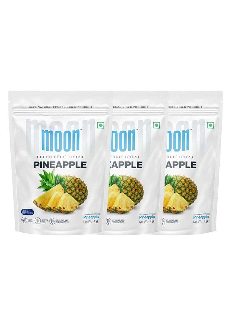 Moon Freeze Dried Pineapple Chips | Healthy Snack 100% Natural, Vegan, No Preservatives, Added Sugar 16 Gm Moon_Pineapple_Chips (16Gm) Pack Of 3 - Indya