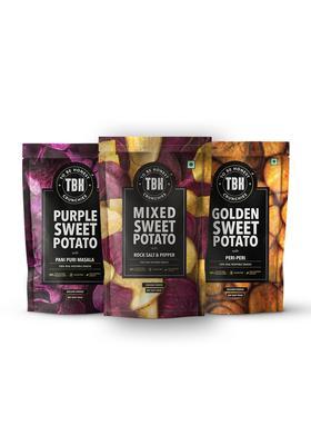 Tbh - To Be Honest Vegetable Chips |Mixed, Golden, Purple Sweet Potato |Gluten Free | Vegan Friendly Snack Low Fat 50% Less Oil No Preservatives Pack Of 3 (35 G*3)