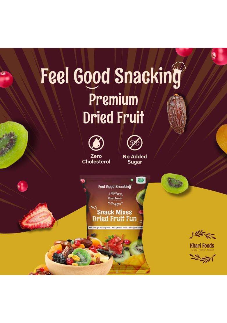 Khari Foods Dried Fruit Fun Snack Mix 40G, 8 In 1 Trail Of Dates, Apricots, Kiwi, Mango & More, Fibre Antioxidants Rich, No Additives - Indya