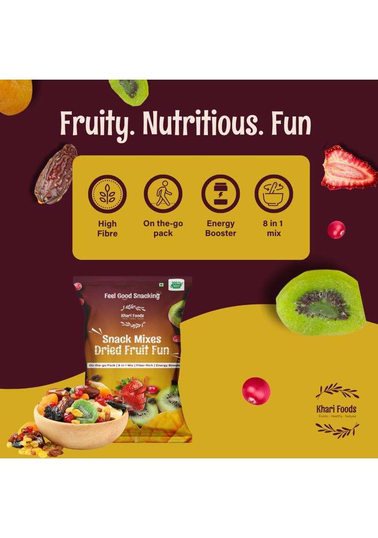 Khari Foods Dried Fruit Fun Snack Mix 40G, 8 In 1 Trail Of Dates, Apricots, Kiwi, Mango & More, Fibre Antioxidants Rich, No Additives - Indya