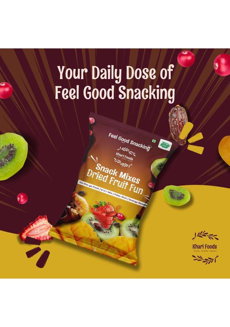 Khari Foods Dried Fruit Fun Snack Mix 40G, 8 In 1 Trail Of Dates, Apricots, Kiwi, Mango & More, Fibre Antioxidants Rich, No Additives - Indya