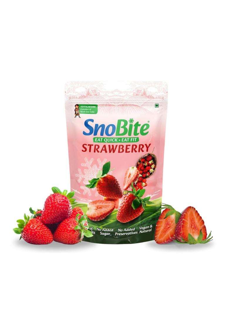 Snobite Freeze-Dried Strawberry Pouch | 100% Natural No Added Sugar, Zero Preservatives Healthy, Tasty, Gluten Free Snack For Adults And Kids 25G - Indya