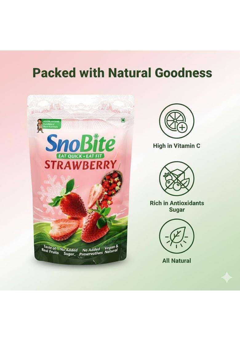Snobite Freeze-Dried Strawberry Pouch | 100% Natural No Added Sugar, Zero Preservatives Healthy, Tasty, Gluten Free Snack For Adults And Kids 25G - Indya
