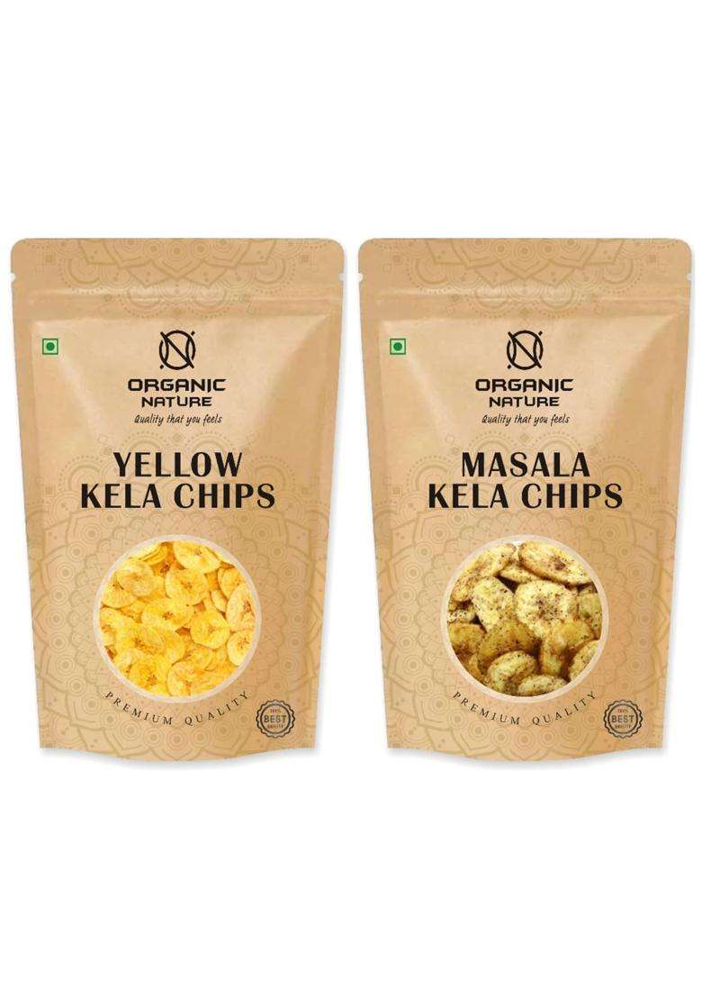 Organic Nature Combo Pack Of Homemade Kerala Special Banana Chips Yellow Kela And Wafers Salted (Black Pepper 200 Gms Each Total 400 - Indya