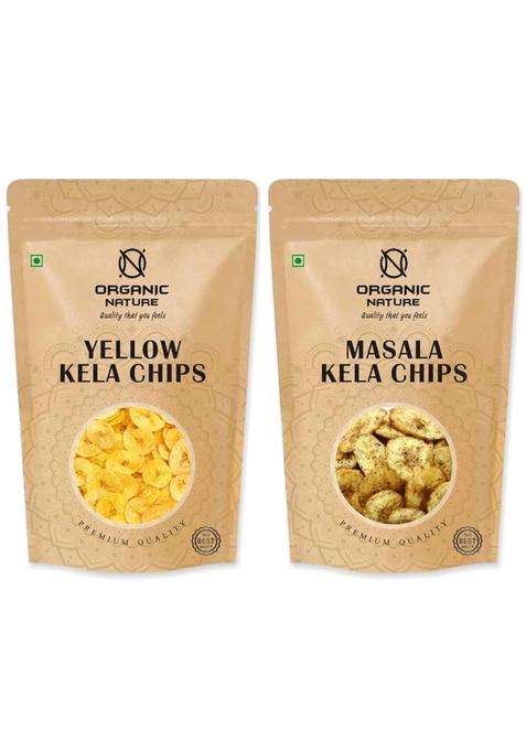 Organic Nature Combo Pack Of Homemade Kerala Special Banana Chips Yellow Kela And Wafers Salted (Black Pepper 200 Gms Each Total 400