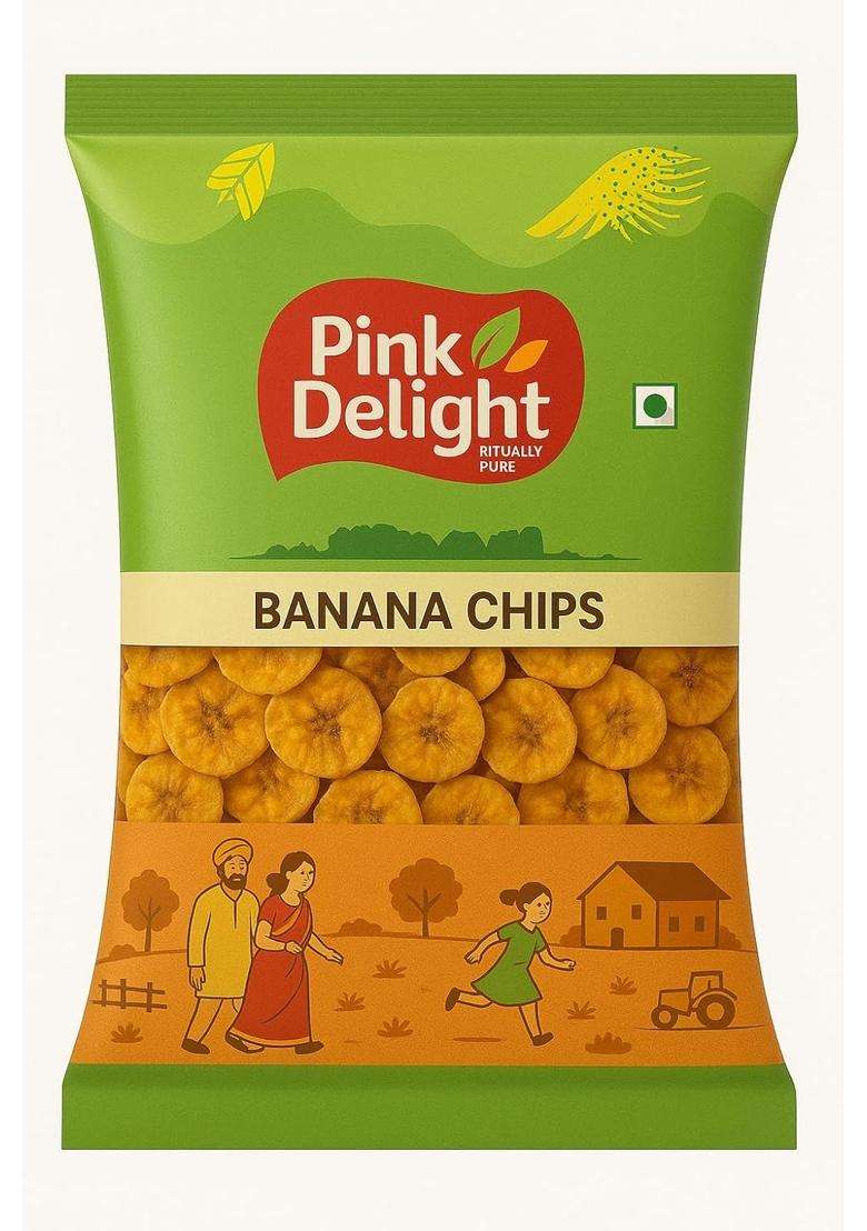 Pink Delight Kerala Banana Chips, Healthy Snack, Original Style, 180G Pack - Indya