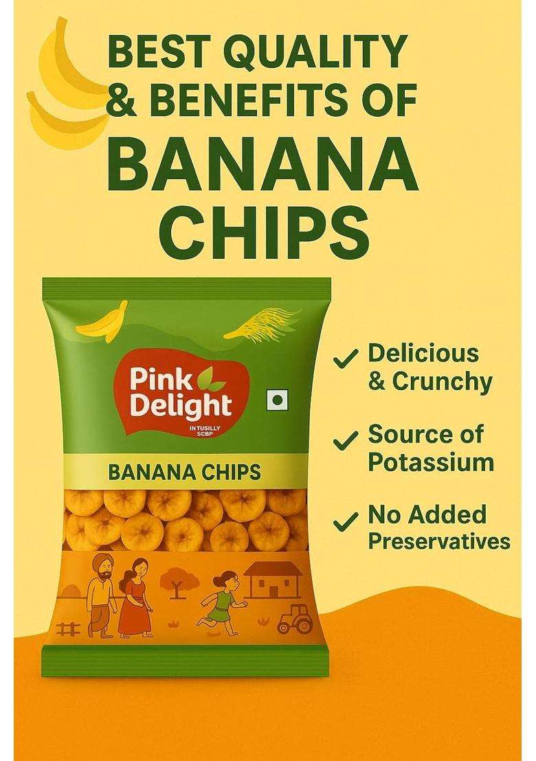 Pink Delight Kerala Banana Chips, Healthy Snack, Original Style, 180G Pack - Indya