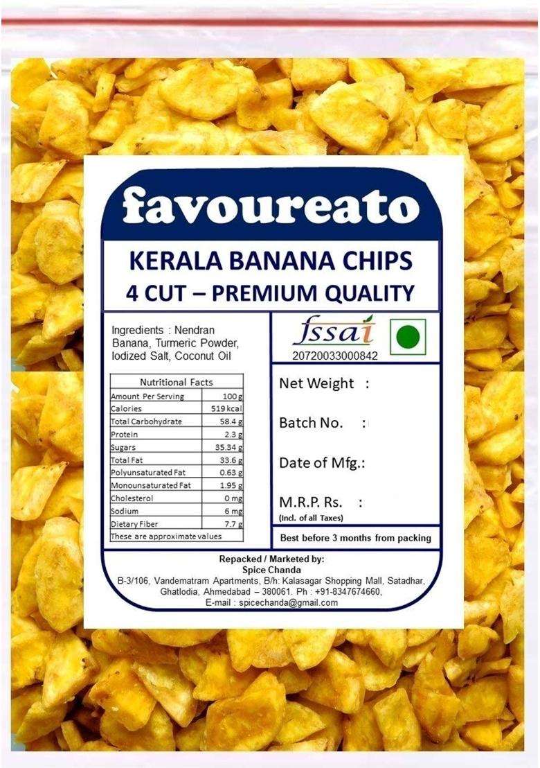 Favoureato Kerala Banana Chips 4 Cut Premium- 500 Gm - Indya