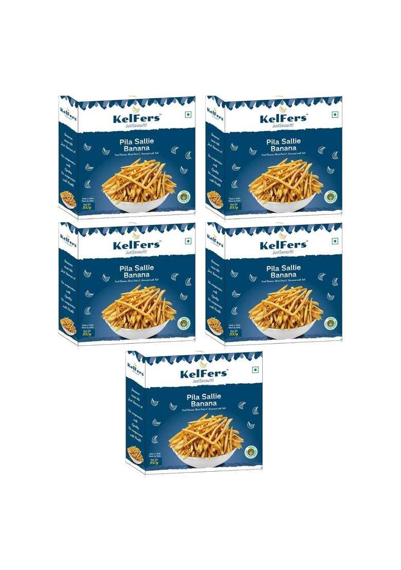 Kelfers Salted Banana Sallie(Fries) |Natural & Crispy Made From Fresh Bananas Perfect Snack For Any Time|160Gram|Pack Of 5 - Indya