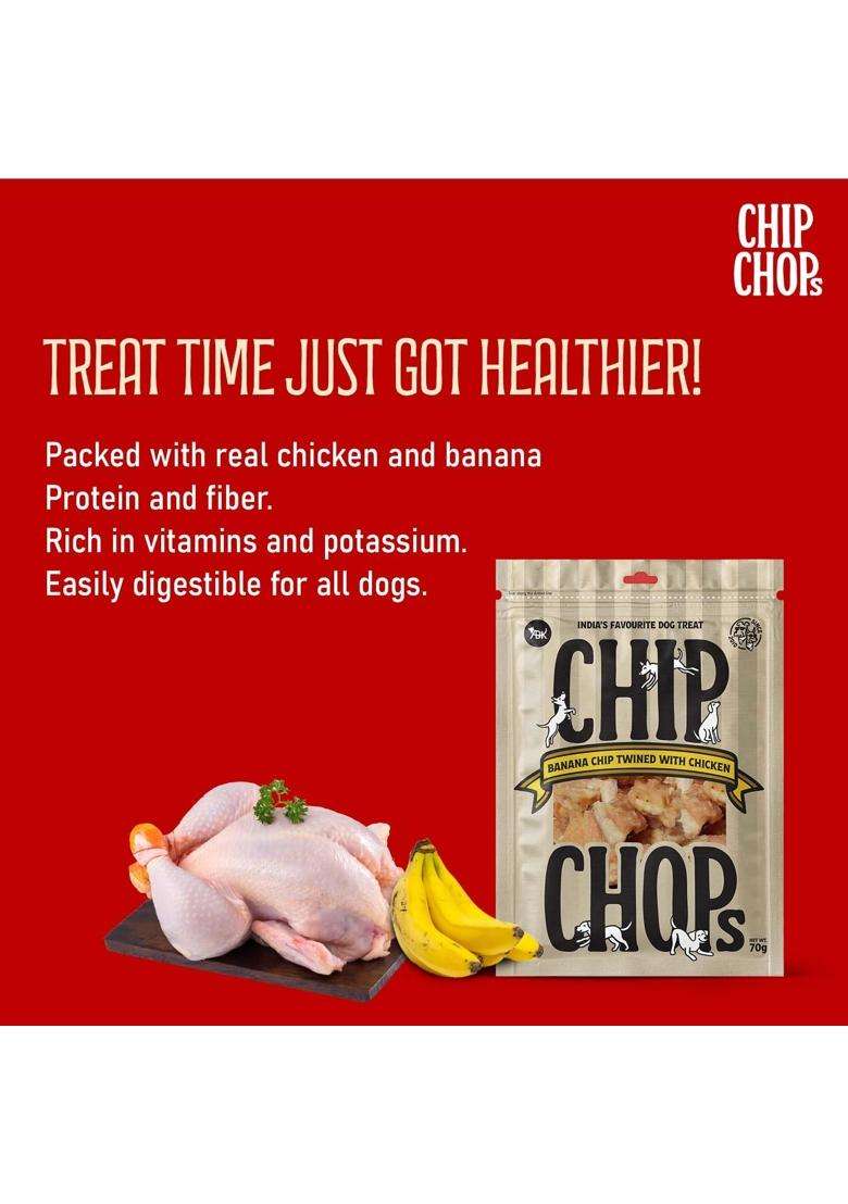 Chip Chops Banana Chicken Dog Snacks, Soft & Tasty Treats For Training And Rewards, Easily Digestible Pet Snacks All Breeds Ages, 70 G Each (Pack Of 2) - Indya