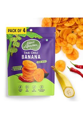 Super Munchies Bold Bites Thai Chili Banana Chips | Vegan, Gluten Free, No Palm Oil, Preservatives, Artificial Colors, Zero Trans Fat, Cholesterol, Added Msg (Pack Of 4)