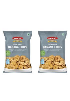 Balasa Banana Chips | Namkeen Snacks Black Pepper Flavored With Rock Salt No Preservatives For Fasting-Upvas (2 Packets Of 180 Gms)