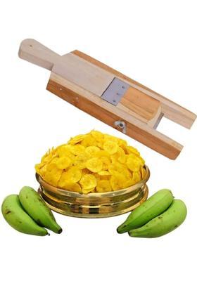 Generic Madurai Famous Multifunctional Vegetable Slicer, Banana Potato Chips In Pantry Cutter Handheld Wooden With Slicer | Chopper, Grater, Tool For Every Kitchen (Silver Blade)