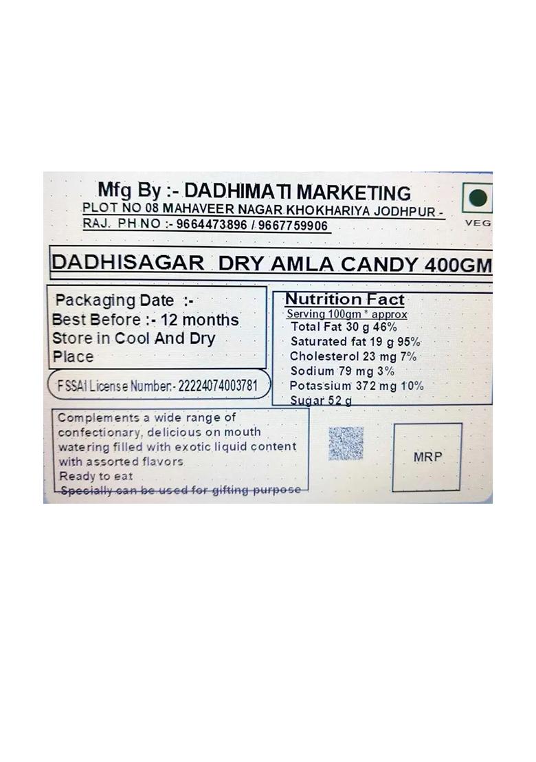 Dadhisagar Dried Amla Candy|Awla Candies|Organic Dry Indian Gooseberry Sour Candy Fresh (400 G) - Indya