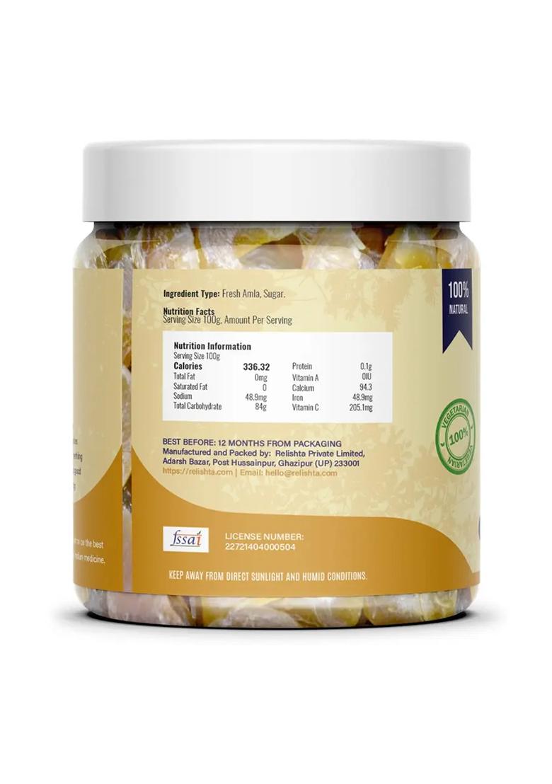 Relishta 100% Natural Amla Sweet Candy - Handcrafted Original Recipe & Traditional Taste (250 G) - Indya