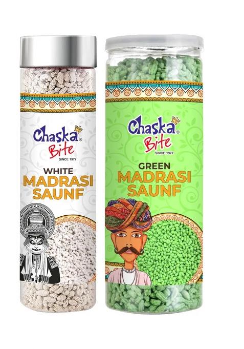 Chaska Bite |Saunf|Mukhwas|Mouth Freshner|White And Green Saunf|Fennel Seeds|Paan Flavour|Combo Pack Of 2| Paan, Mint Candy (2 X 200 G)