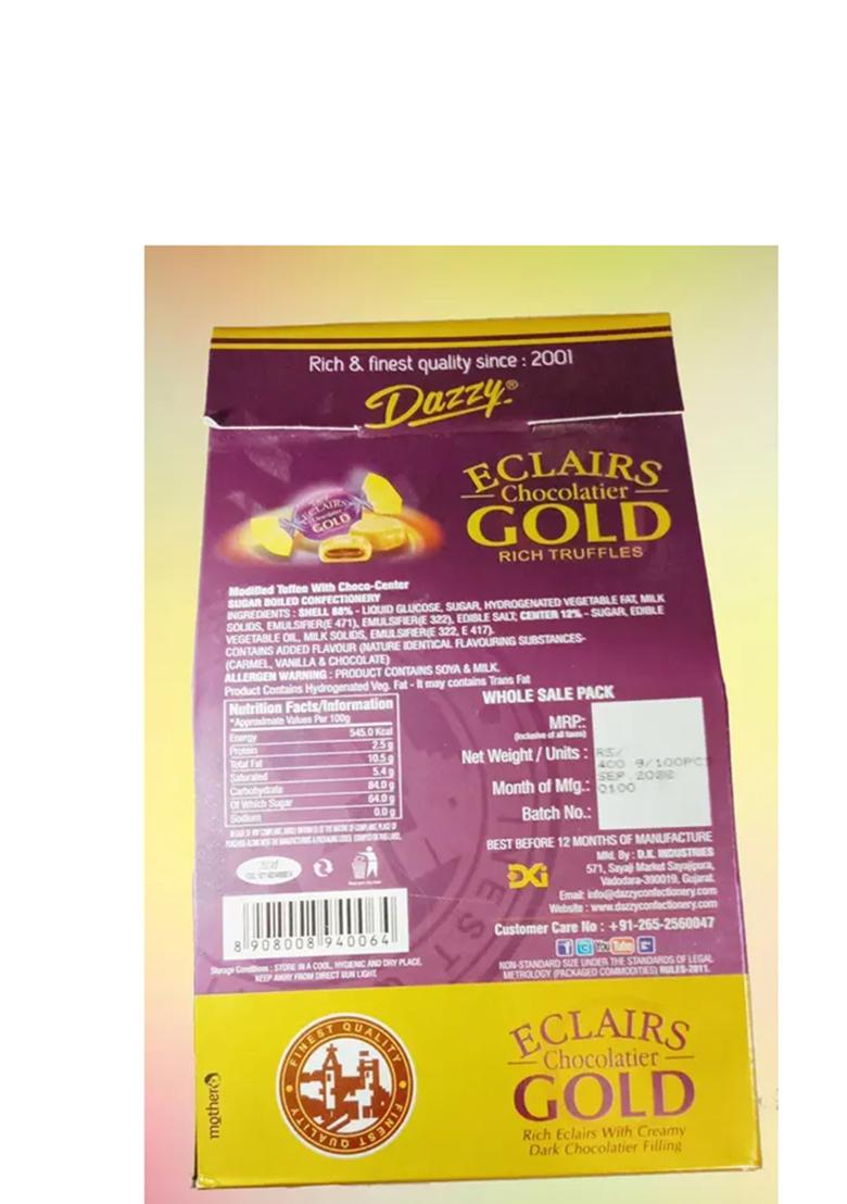 Vandana Foods Eclairs Gold Chocolate Candy (300 G) - Indya