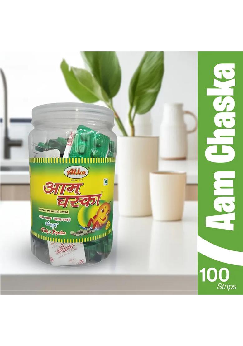 Chaska Bite Aam Chatpati Tablet Dry Mango Candy Digestive Chatpata 100 Strips Mango, Sweet & Sour Toffee (300 G) - Indya