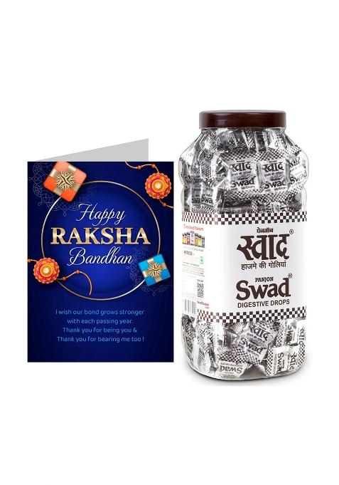 Swad Happy Raksha Bandhan Gift With Card ( Digestive Candy 150 Jar & 1 Greeting Card) Pack (150 Pieces)