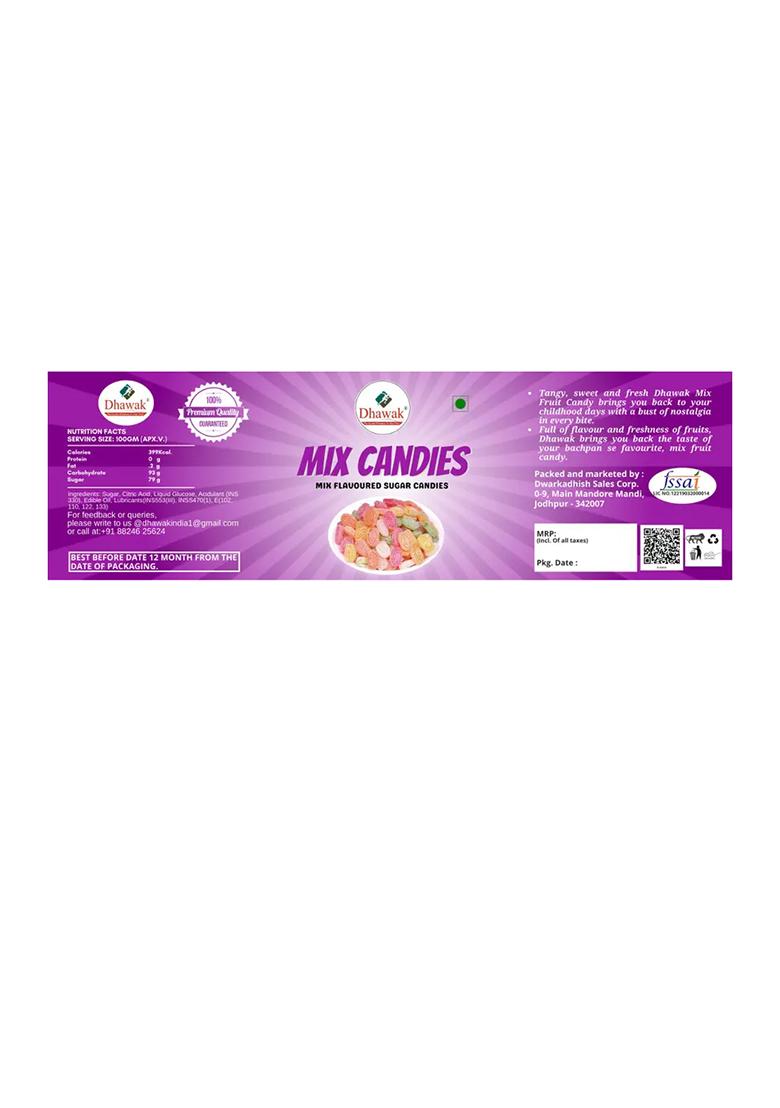 Dhawak Mix Candy Fruit Khati Mithi (Orange, Lemon, Litchi, Paan,Pepper) (300 G) - Indya